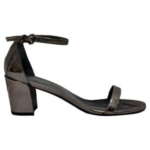 Stuart Weitzman MetallicSimple Chorus Ankle Strap Sandals in Silver Leather